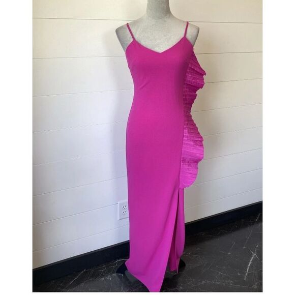 ONE33 SOCIAL Mercer Spaghetti Strap Ruffled Stretch Crepe Maxi Dress size 0 NWT - Picture 4 of 14